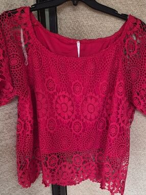 Love Nation Fuchsia Floral Lace Overlay Blouse